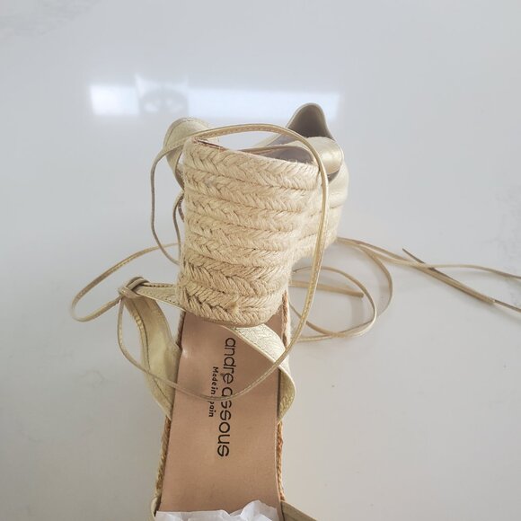 Andre Assous New Gold Ankle Tie Leather Platform Espadrilles made in Spain   9.5 - Picture 16 of 16